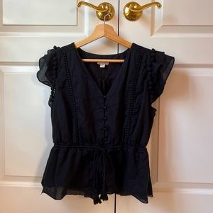 Point Sur black blouse womens short sleeve top flare bottom adjustable